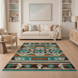 Bold Teal Southwestern Geometric Area Rug
