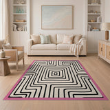 Beige and Neutral Geometric Maze Line Art Area Rug