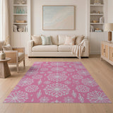 Pink Snowflakes Geometric Area Rug