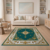 Elegant Teal Gold Floral Medallion Rug
