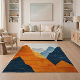 Geometric Mountain Peaks Area Rug in Orange Blue Gray
