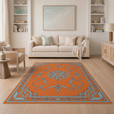 Vibrant Orange Teal Persian Medallion Area Rug