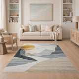 Geometric Grey Mountains Sunrise Rug