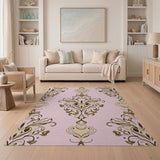 Pink Damask Floral Pink Area Rug