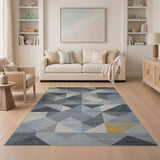 Modern Geometric Blue Grey Triangle Area Rug