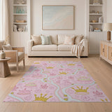 Pink Princess Crowns Castles Shamrocks Area Rug