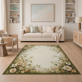 Vintage Green Floral Border Cream Area Rug