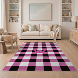 Pink Black Checkered Smiley Face Area Rug