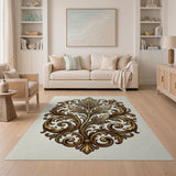 Ornate Gold Acanthus Leaf Medallion Rug