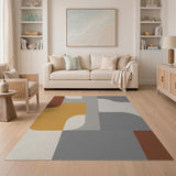 Modern Geometric Beige Grey Abstract Rug