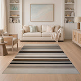 Neutral Striped Area Rug in Beige, Gray Black