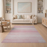Blush Pink White Horizontal Striped Area Rug