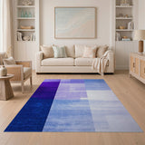Distressed Purple Blue Geometric Block Area Rug