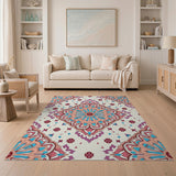 Vibrant Pink Blue Mandala Area Rug