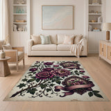 Vintage Purple Roses Peonies Floral Rug