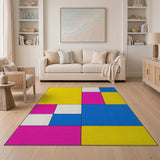 Vibrant Yellow Pink Blue Geometric Area Rug