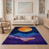 Orange Moon Over Layered Mountains Area Rug
