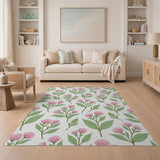 Pink Pink Floral Line Art Area Rug