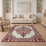 ODIKA Washable Red Traditional Medallion Low Pile Area Rug - Non-Slip & Pet Friendly