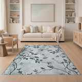 Grey Vine Leaf Distressed Area Rug