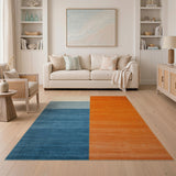 Modern Blue Orange Color Block Area Rug