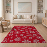 Festive Red Snowflake Pattern Area Rug