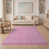 Pink Geometric Modern Pink Gingham Plaid Area Rug