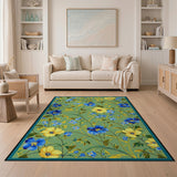 Vibrant Blue Yellow Floral Teal Green Area Rug