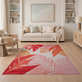 Vibrant Monstera Leaf Area Rug in Pink Red