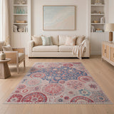 Pink Blue Floral Mandala Area Rug