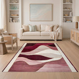 Red Abstract Waves Area Rug