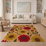 Vibrant Sunflower Red Bloom Pattern Rug