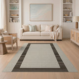 Beige Area Rug with Brown Striped Border