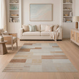 Beige and Neutral Beige Tan Geometric Block Area Rug
