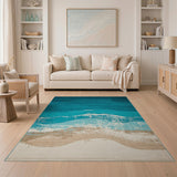 Teal Blue Coastal Wave Area Rug