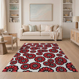 Red Vibrant Red Floral Pattern Area Rug