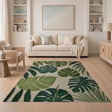 Green Boho Chic Lush Green Monstera Leaves Area Rug