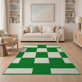 Green Green White Checkered Geometric Area Rug
