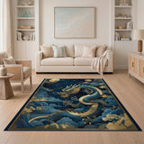 Majestic Blue Dragon in Golden Clouds Area Rug
