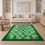Green Green Geometric Grid Area Rug