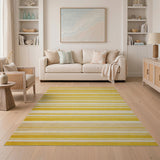 Yellow and Beige Striped Woven Area Rug