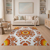 Vibrant Orange Mandala Floral Rug
