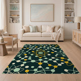 Teal Gold Molecular Geometric Area Rug