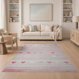 Pink Pixel Hearts Striped Area Rug