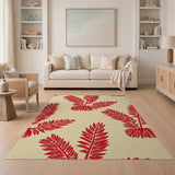 Bold Red Fern Leaf Area Rug