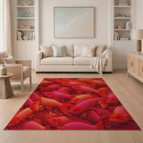 Vibrant Red Koi Fish Swarm Area Rug