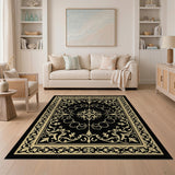 Ornate Black and Gold Persian Border Rug