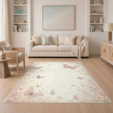 Floral Vintage Pink Floral Butterfly Area Rug