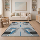 Blue Airplane Geometric Area Rug