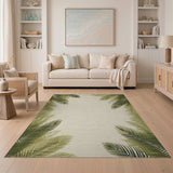 Green Palm Frond Coastal Beach Area Rug